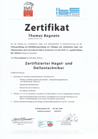 Zertifikat Hagel- und Dellentechniker